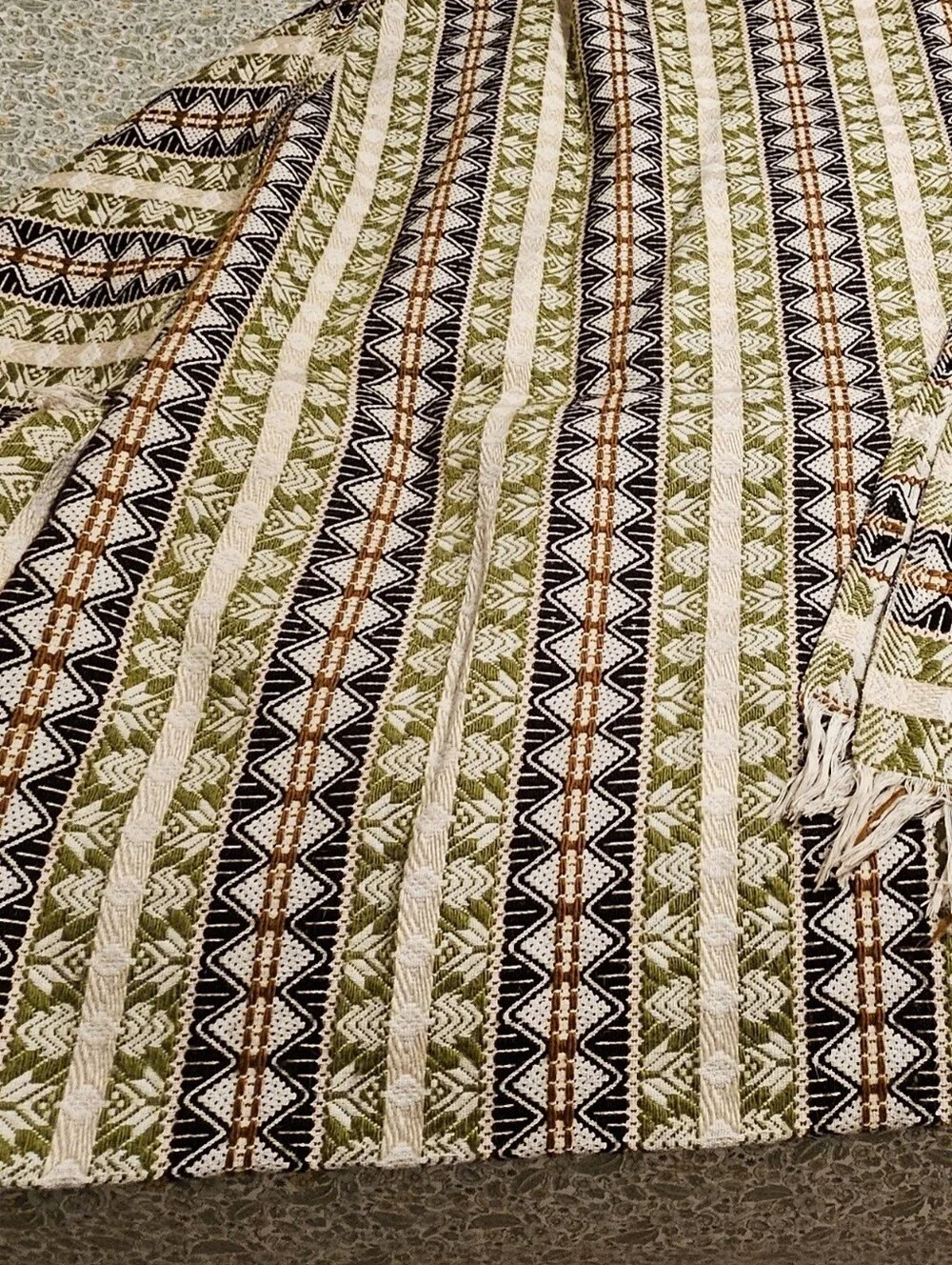 Vintage 70s Handwoven Cotton Geometric Queen Blanket Coverlet